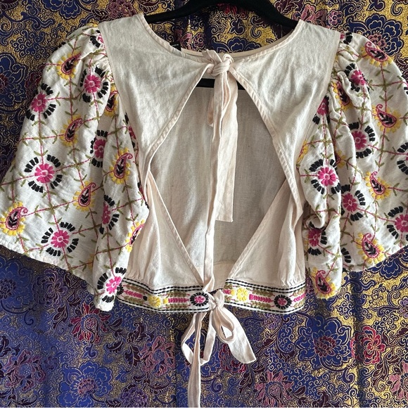 Topshop Tops - Topshop Cream Crop Top with Floral Embroidery